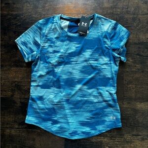 NWT SOLD OUT Under Armour Coolswitch Women's Blue Patterned Shirt with Mesh Back
